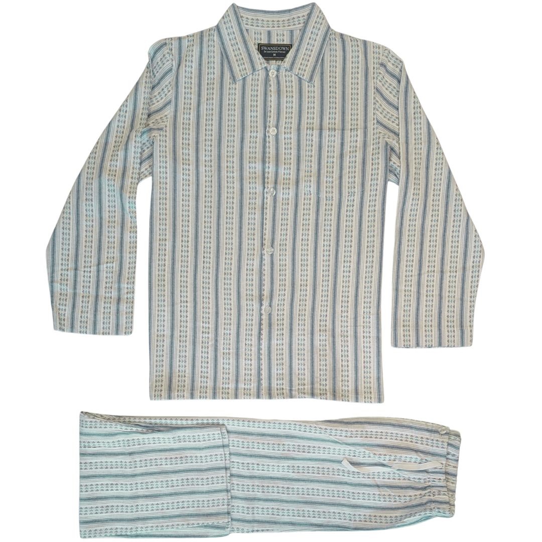 Swansdown Cotton Flannel Stripe Cord Pyjama PJ Set