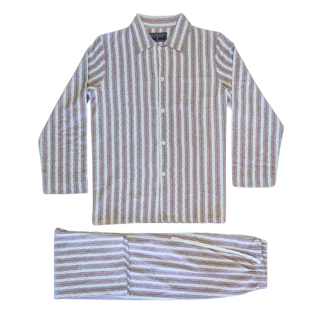 Swansdown Cotton Flannel Stripe Cord Pyjama PJ Set